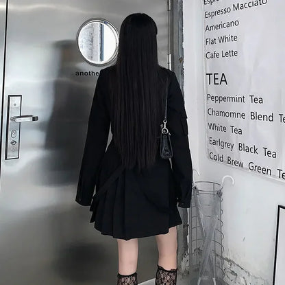Spring Harajuku Streetwear Two-Piece Skirt Set - Oversize Punk Chain Ribbon Skirts for Women, 2-Piece Suit for Female