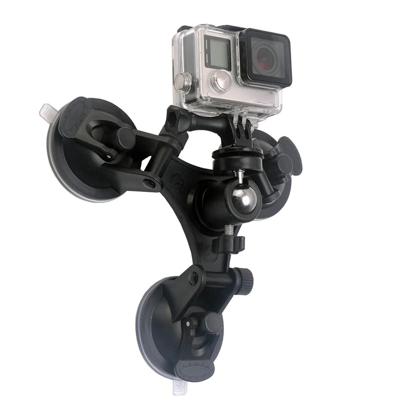 Triple Suction Cup Mount with 1/4'' Thread Adapter for GoPro Hero 13/12/11/10/9/8, DJI Osmo Action 5/4/3, Insta360, SJCAM
