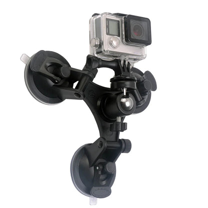 Triple Suction Cup Mount with 1/4'' Thread Adapter for GoPro Hero 13/12/11/10/9/8, DJI Osmo Action 5/4/3, Insta360, SJCAM