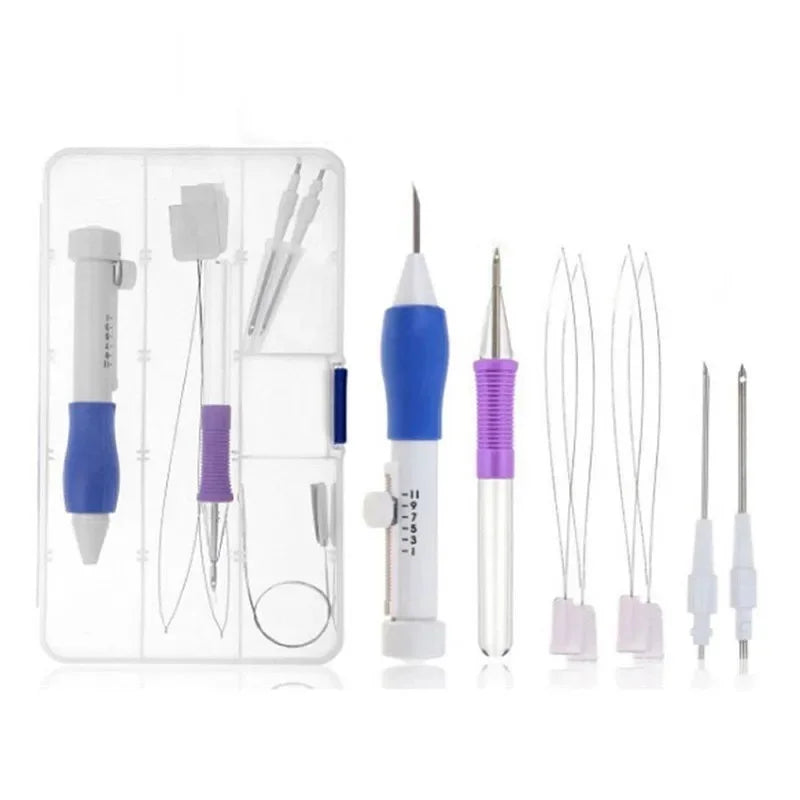Embroidery Punch Needle Kit – Magic Needle Pen Weaving Tool Set for DIY Sewing, Stitching & Knitting Crafts