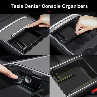 Tesla Model Y/3 Center Console Storage Box – Hidden Organizer Tray & Webcam Cover (2021–2024 Accessories)