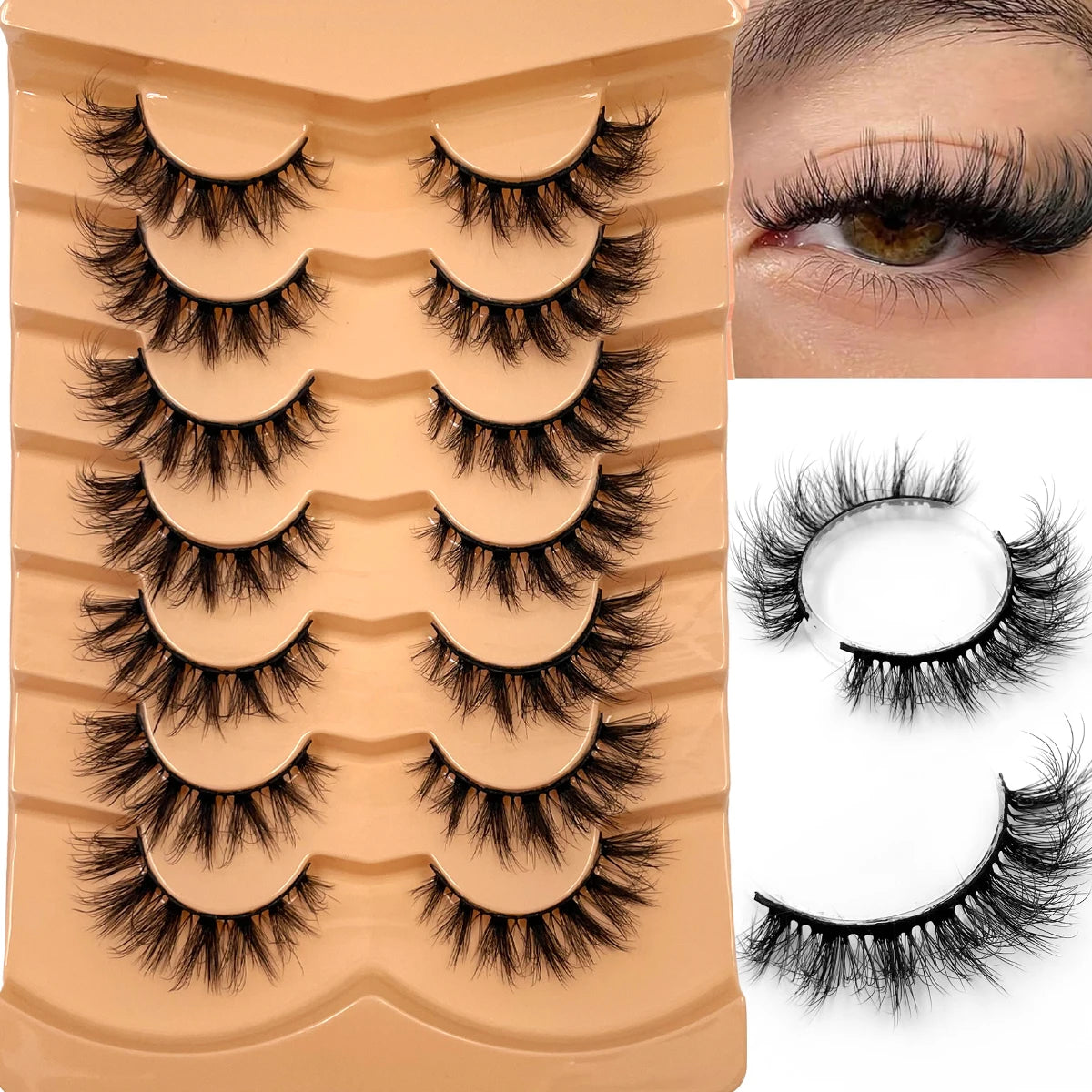 7 Pairs 3D Mink Fur False Eyelashes – Thick Short Dramatic Natural Look Makeup Lashes Wholesale