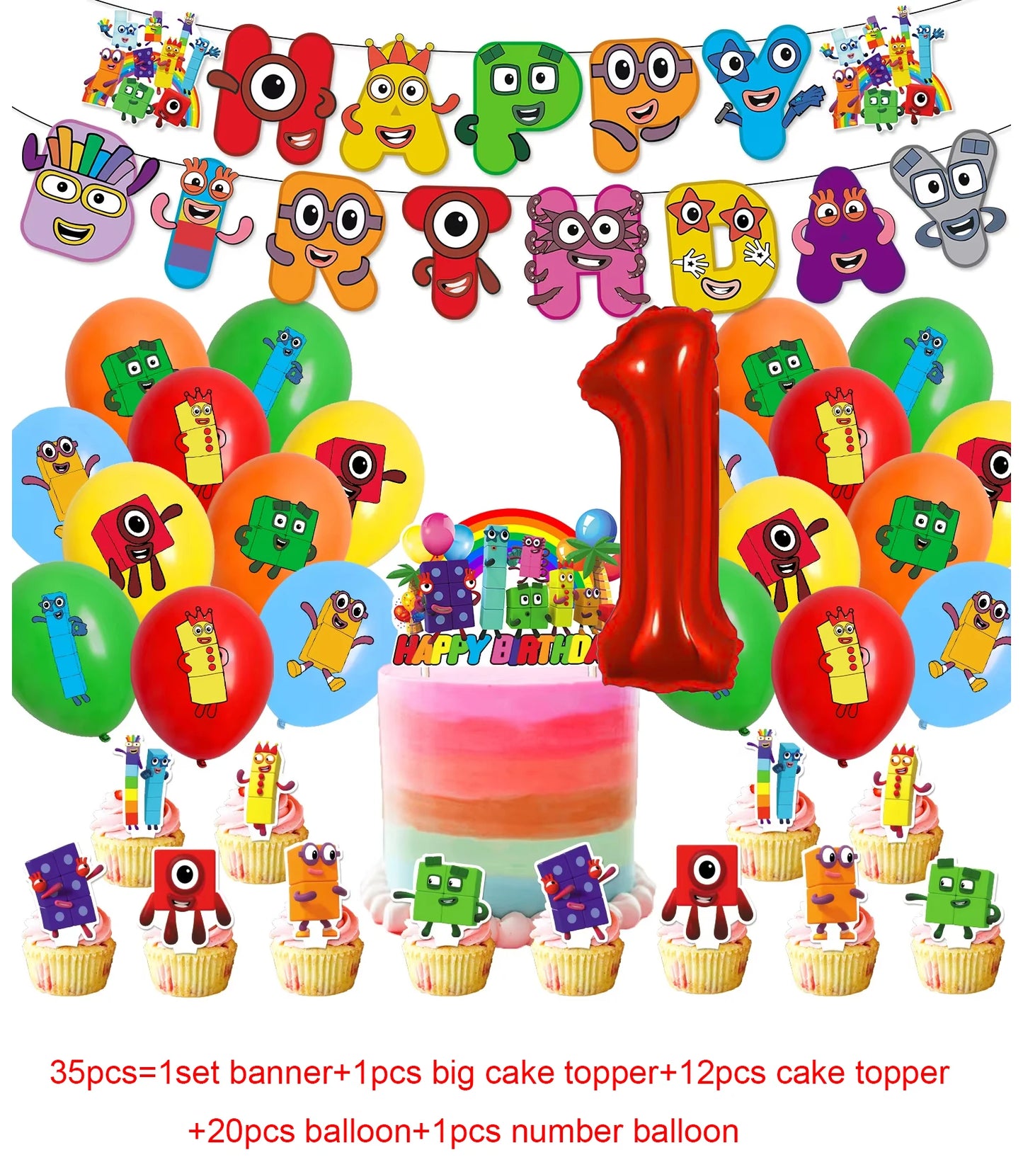 Number Birthday Building Blocks Party Decorations Set – Tablecloth, Banner, Balloons & Cake Topper for Kids & Baby Shower Supplies