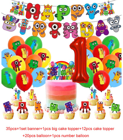 Number Birthday Building Blocks Party Decorations Set – Tablecloth, Banner, Balloons & Cake Topper for Kids & Baby Shower Supplies