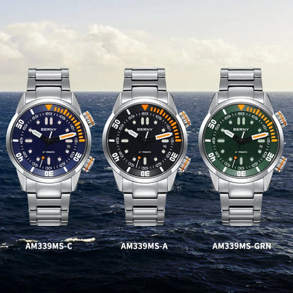 BERNY Automatic Men's Dive Watch – Super Luminous 20ATM Sapphire Wristwatch