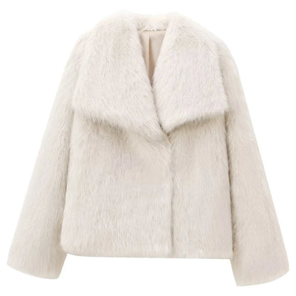HXAO Women's Fur Coat – 2024 Plush Burgundy Bomber Jacket, Solid Crop Long Sleeve Warm Winter Casual Coat