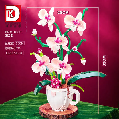 MOC Building Blocks Orchid Flower Bouquet – DIY Bonsai Plant Model for Home Decor & Kids Gift