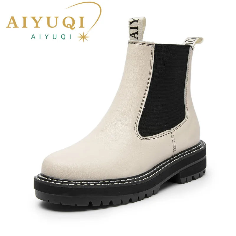 Women’s 2025 Genuine Leather Chelsea Boots – Thick-Soled Autumn Winter Ankle Short Boots