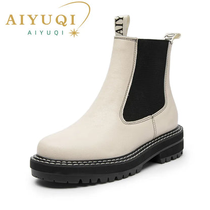 Women’s 2025 Genuine Leather Chelsea Boots – Thick-Soled Autumn Winter Ankle Short Boots