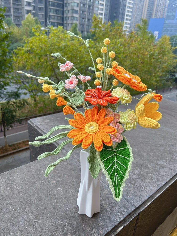Handmade Crochet Flower Bouquet – Peony, Tulip & Rose Artificial Flowers for Wedding, Home Decor & Gift
