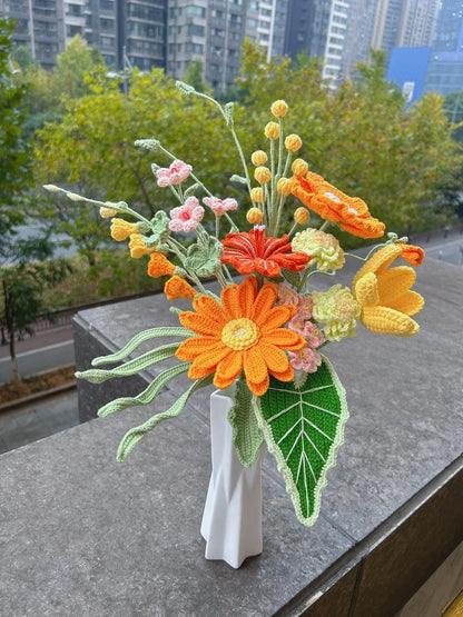Handmade Crochet Flower Bouquet – Peony, Tulip & Rose Artificial Flowers for Wedding, Home Decor & Gift