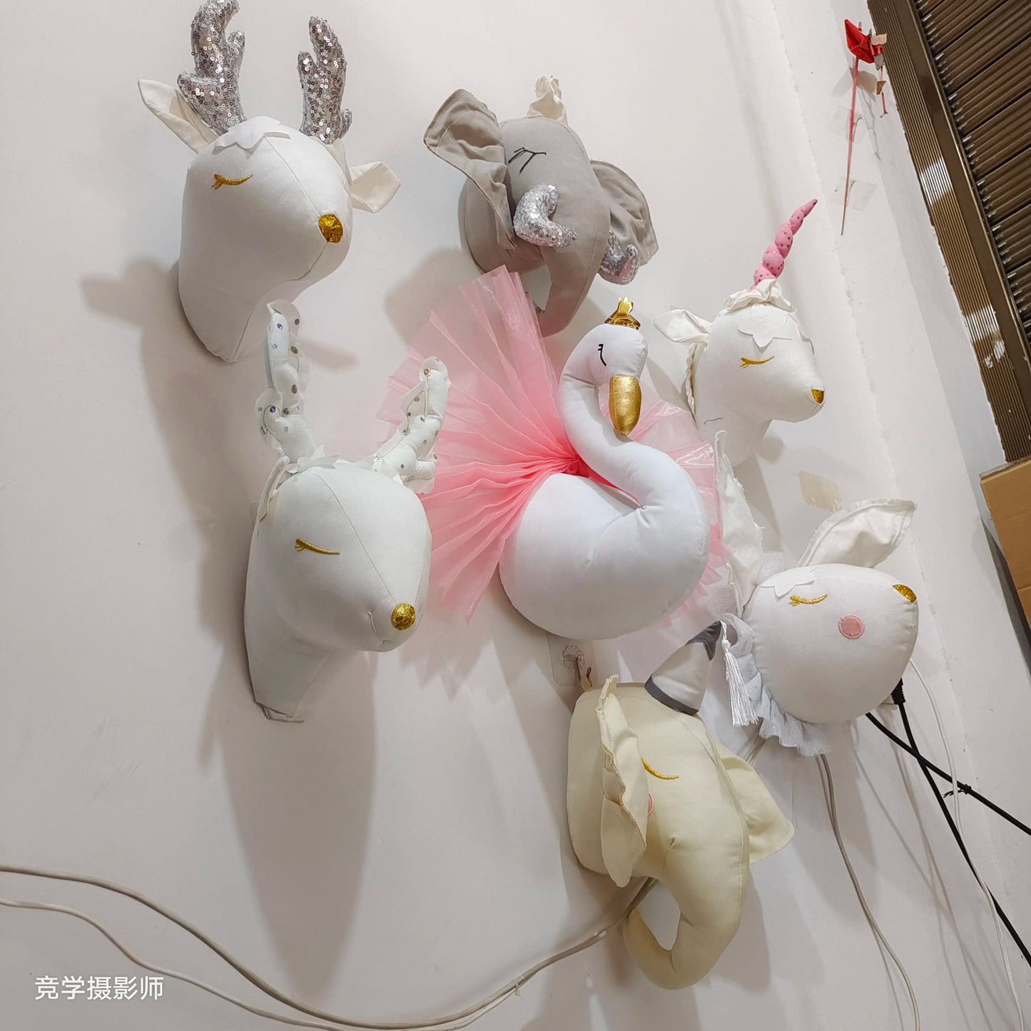 Handmade 3D Felt Animal Heads — Elephant & Swan Wall Hanging Decor for Nursery & Kids’ Bedroom