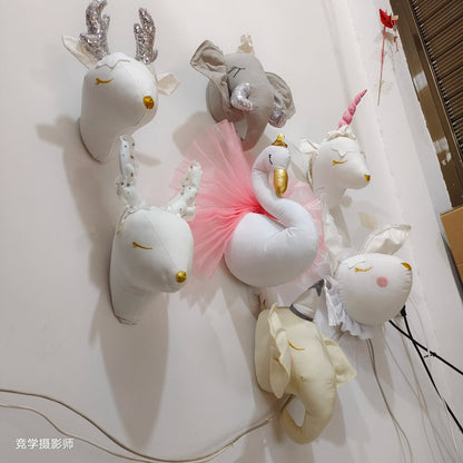 Handmade 3D Felt Animal Heads — Elephant & Swan Wall Hanging Decor for Nursery & Kids’ Bedroom