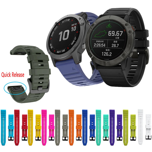 Silicone Quick-Release Watch Bands for Garmin Fenix 3/5/6/7 – 20/22/26mm EasyFit Wrist Strap