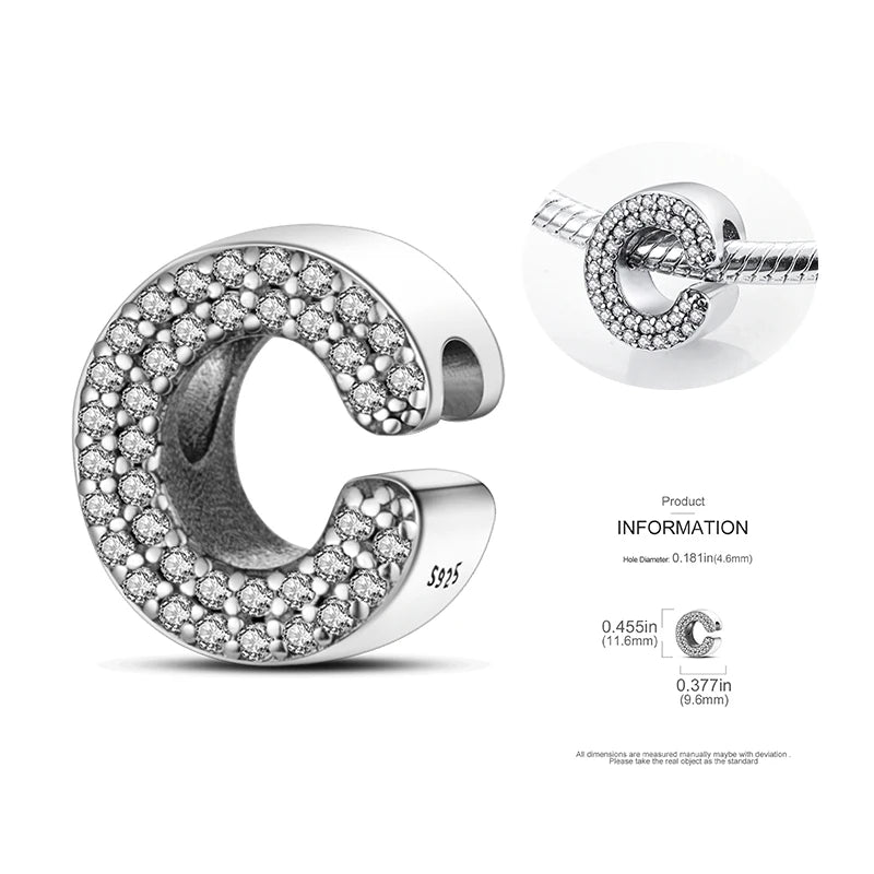 26 A-Z Alphabet Beads 925 Silver LOVE Letter Charms for 3mm Bracelets - CZ Zircon DIY Jewelry Gift