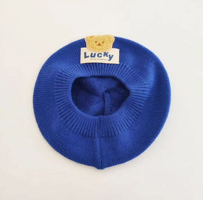 Flower Baby Beret Hat – Winter Warm Knitted Beanie for Infant & Toddler Girls, Korean Princess Artist Painter Cap Solid Color