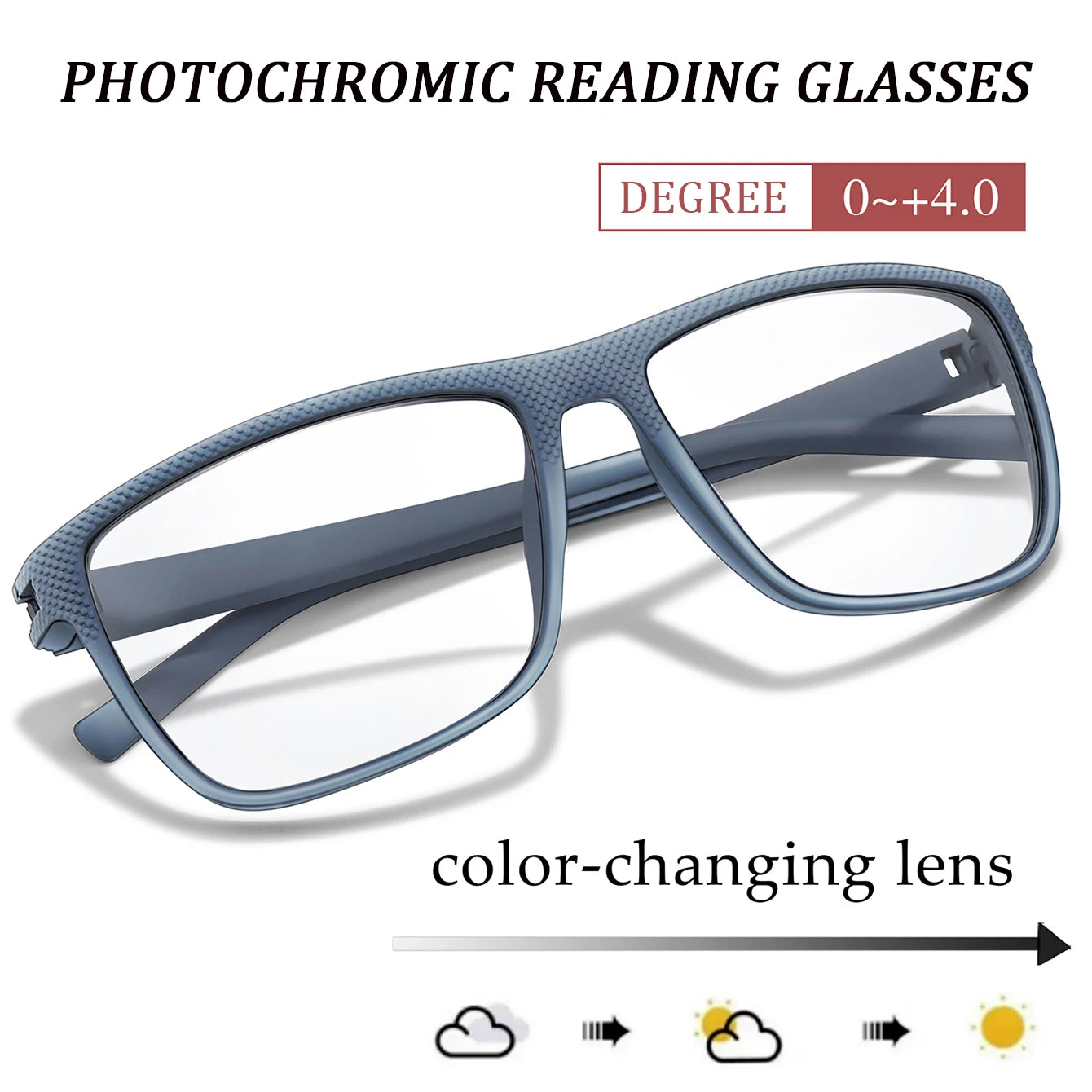 Rectangular Photochromic Reading Glasses – Ultra-Lightweight Presbyopic Spectacles for Middle-Aged & Elderly Daily Wear