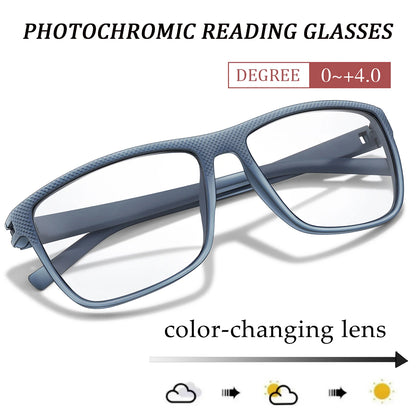 Rectangular Photochromic Reading Glasses – Ultra-Lightweight Presbyopic Spectacles for Middle-Aged & Elderly Daily Wear