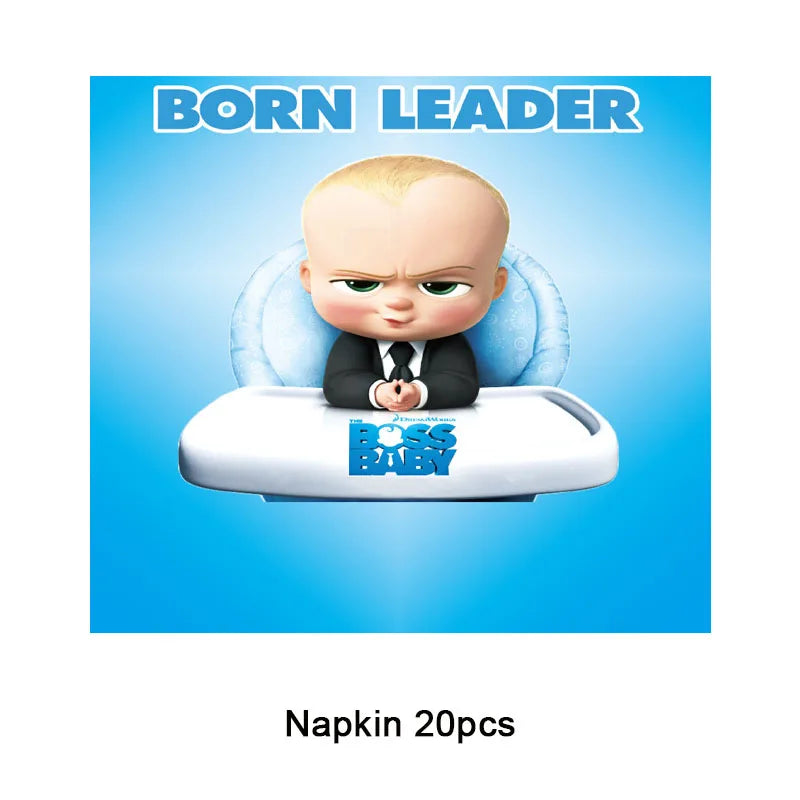 Cartoon Boss Baby Birthday Party Set - Disposable Tableware, Backdrop & Balloons for Kids Baby Shower Decor