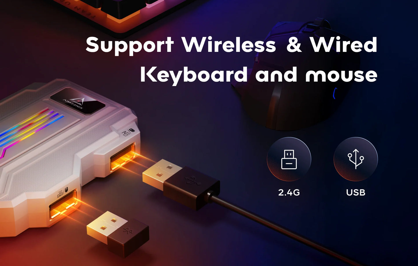 Aimzenix STRIKER PRO AX300 K&M Game Adapter – Multi-Platform Support for PS4, PS3, Xbox, Nintendo Switch with 3.5mm Headphones