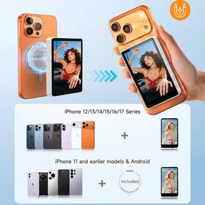 Wireless Selfie Monitor Screen - Magnetic Rear Camera Display for iPhone Android Vlog & Live Streaming