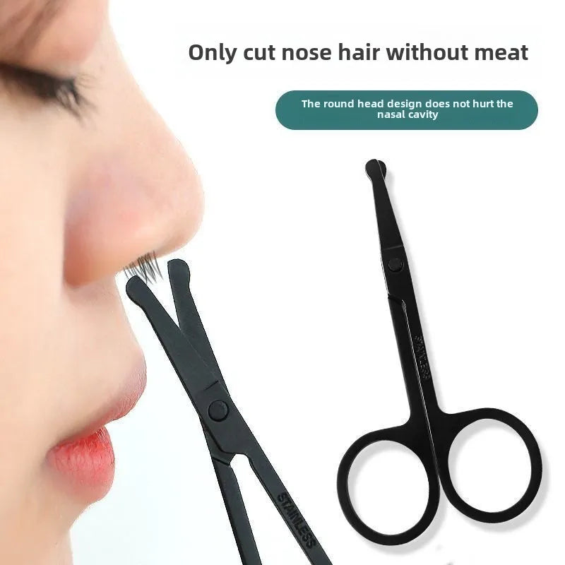 Black Stainless Steel Nose Hair Scissors – Safe Rounded Tip, Unisex Trimmer