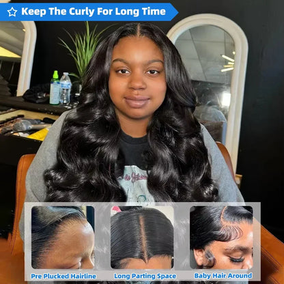 30-40 Inch Body Wave Lace Front Wig – 13x6 HD Transparent Human Hair, Pre-Plucked Glueless Water Wave for Women