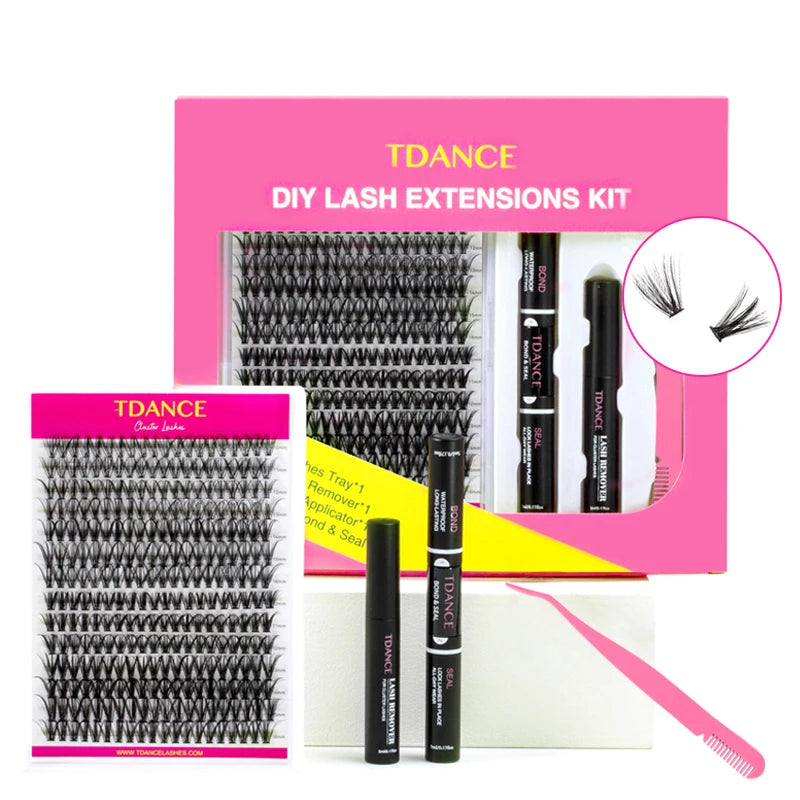 TDANCE 280PCS DIY Lash Extension Kit – Mix Clusters (30D/40D) with Bond, Seal & Remover for At-Home Application