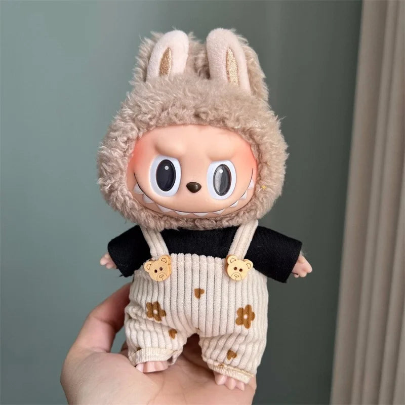 Cute Mini Plush Doll Clothes for 17cm Labubu – Various Overalls & Outfit Accessories