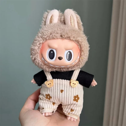 Cute Mini Plush Doll Clothes for 17cm Labubu – Various Overalls & Outfit Accessories