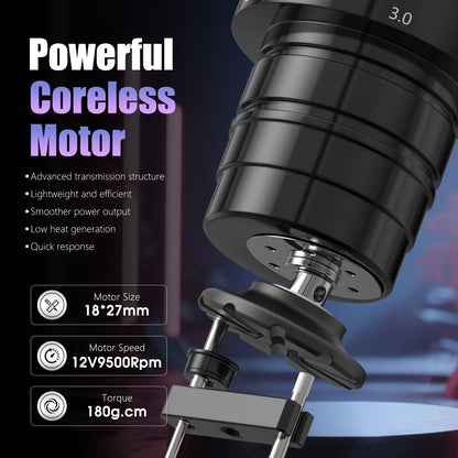 Ambition Traveler-T2 Wireless Tattoo Machine - Adjustable Stroke Tattoo Pen with 2000mAh Battery