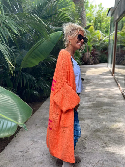 2024 Women’s Knitted Striped Cardigan – Elegant Loose Long Outerwear, Y2K Sweater Coat, Soft Cover-Up for Fashion Streetwear