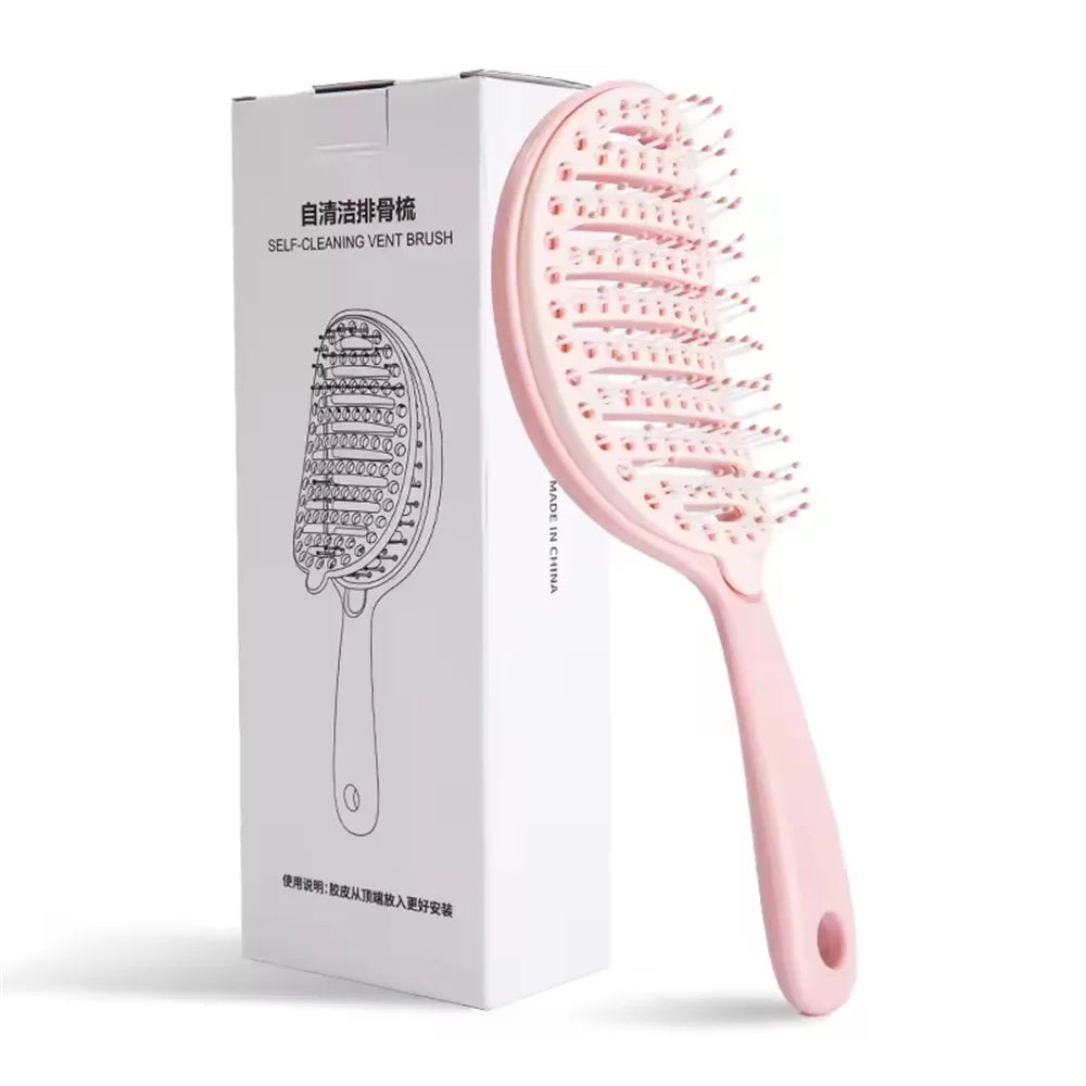 Self-Cleaning Hairbrush & Scalp Massager Anti-Frizz Volumizing Portable Styling Brush for Smooth Fluffy Hair