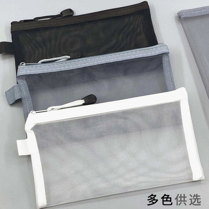 Large Transparent Mesh Pencil Case — Nylon Zip Storage Bag for School & Office Supplies