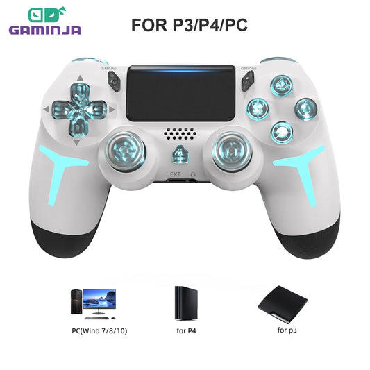 GAMINJA RGB Wireless Game Controller - Bluetooth Gamepad for PS4 PS3 PC with LED Lights, 6-Axis Gyro and Dual Vibration