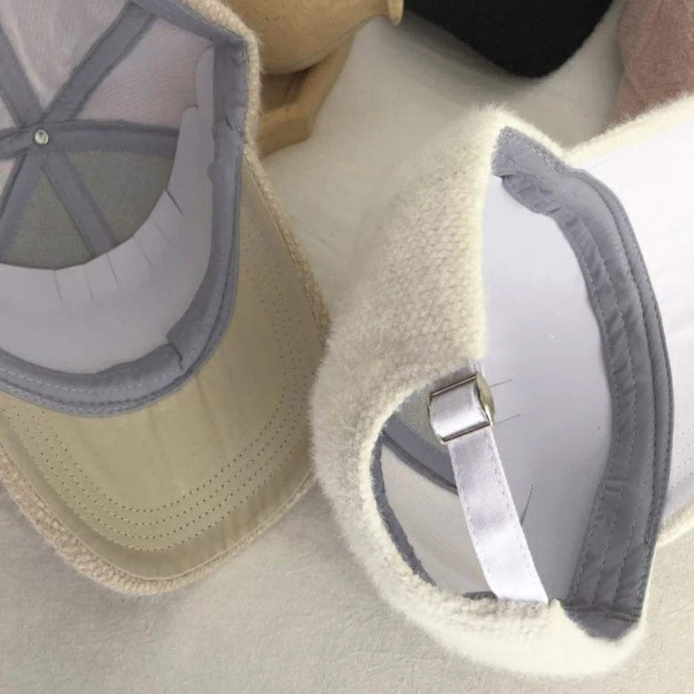 Warm Rabbit Fur Snapback Cap – Adjustable Windproof Baseball Hat for Men & Women, Autumn/Winter Outdoor Travel