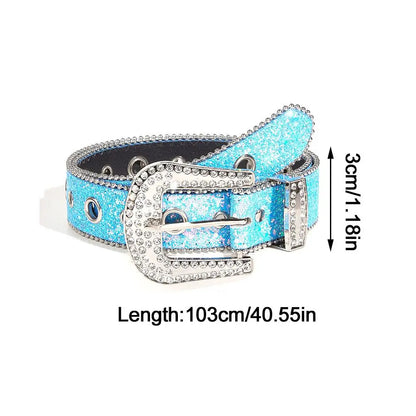Skull Rivet Rhinestone PU Leather Belt – Trendy Solid Color Cowgirl & Cowboy Belt for Women & Girls