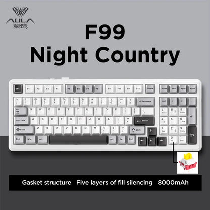 AULA F99 99-Key Gaming Mechanical Keyboard – Wired, 2.4G Wireless, Bluetooth, Hot-Swappable PBT Gasket RGB for Gaming & Typing