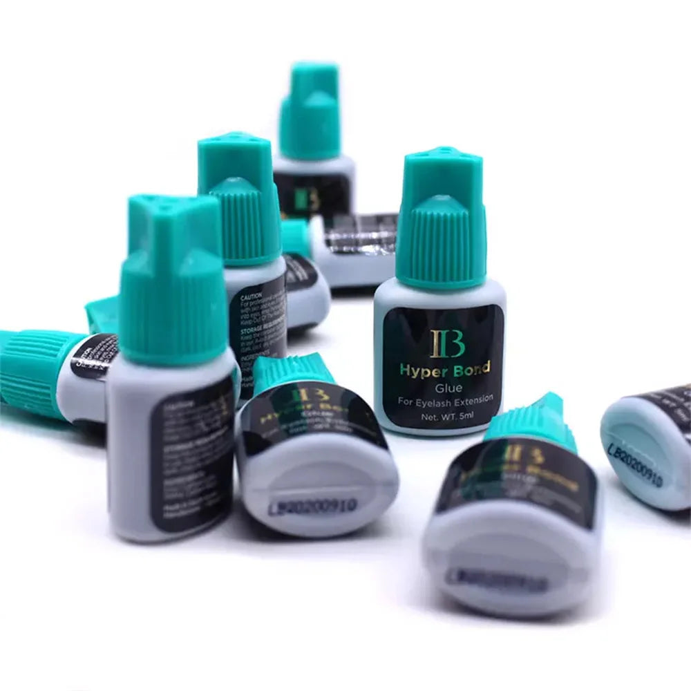 IB Hyper Bond Eyelash Extension Glue — 5/10 Bottles Korea 0.5s Fast-Drying Cyan Cap Adhesive for False Lashes and Makeup Tools