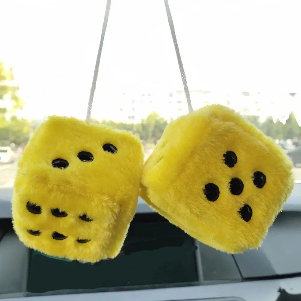 Long Hair Hot Stamping Dot Dice Plush Toy Cube – Anime Car Ornament & Decoration Pendant Accessory