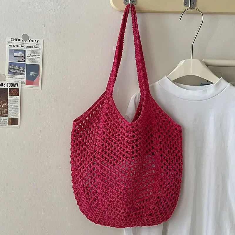 Women’s Large Cotton Woven Shoulder Bag – Handmade Casual Straw Beach Tote & Messenger Bag