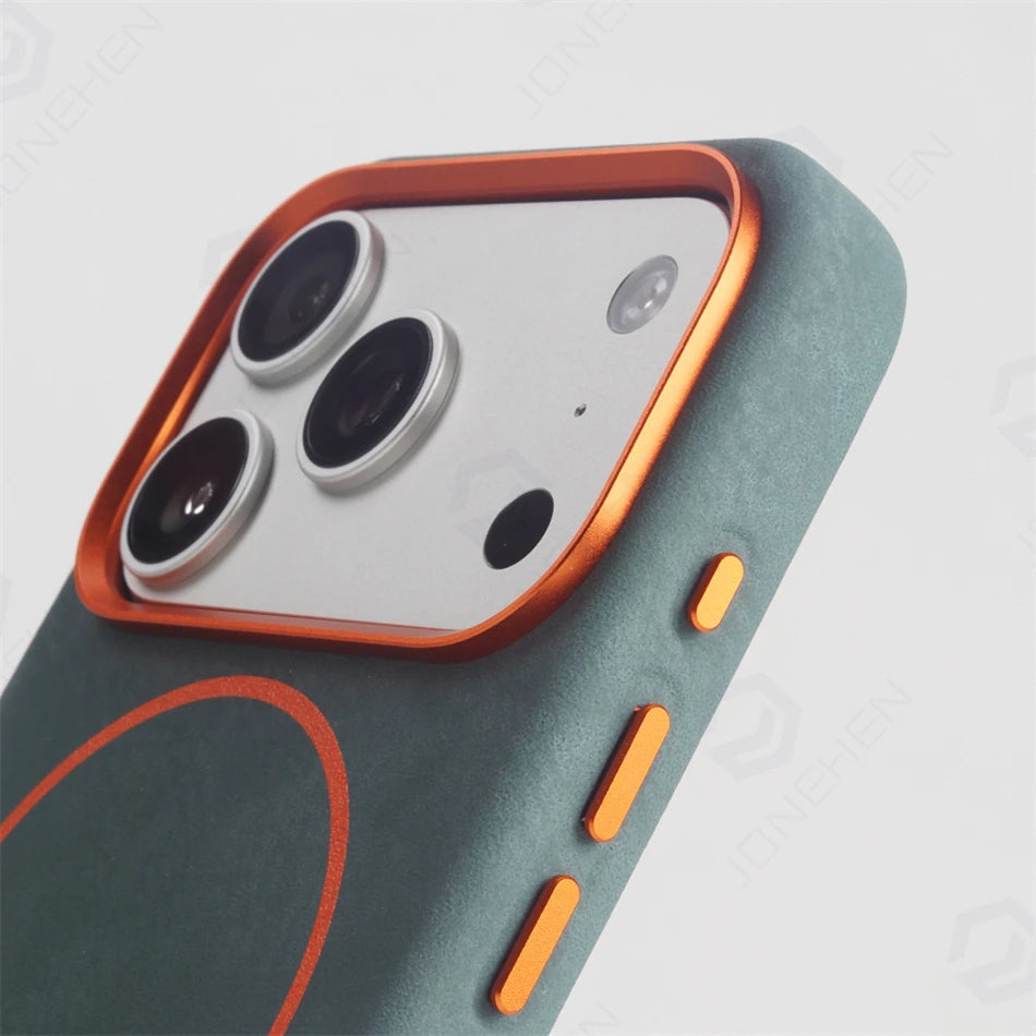 Business Matte Leather MagSafe Case - Magnetic Alloy Lens Cover for iPhone 13, 14, 15, 16 & 17 Air/Pro Max
