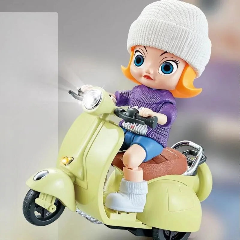 Labubu Mini Electric Motorcycle Doll – Cute Toy with Lights, Music & Accessories for Kids