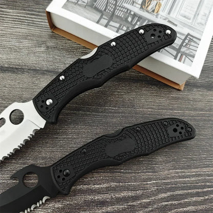 C12S Tactical Folding Pocket Knife – D2 Blade with Nylon Fiber Handle, Outdoor Hunting Utility Knife with Back Lock