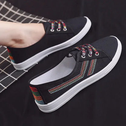 Lady Classic Round Toe White Canvas Shoes | Comfortable Lace-Up Street Sneakers for Students