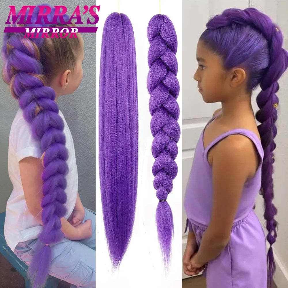 Purple Pre-Stretched Yaki Hair Extensions – Soft Synthetic Jumbo Braids for DIY Ponytail in Pink, Grey, Orange, Red & Blue