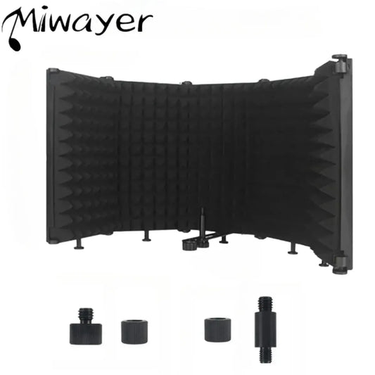 Miwayer Adjustable 3/5 Panel Microphone Isolation Shield – Foldable Soundproof Studio Recording Mic Filter with Sponge
