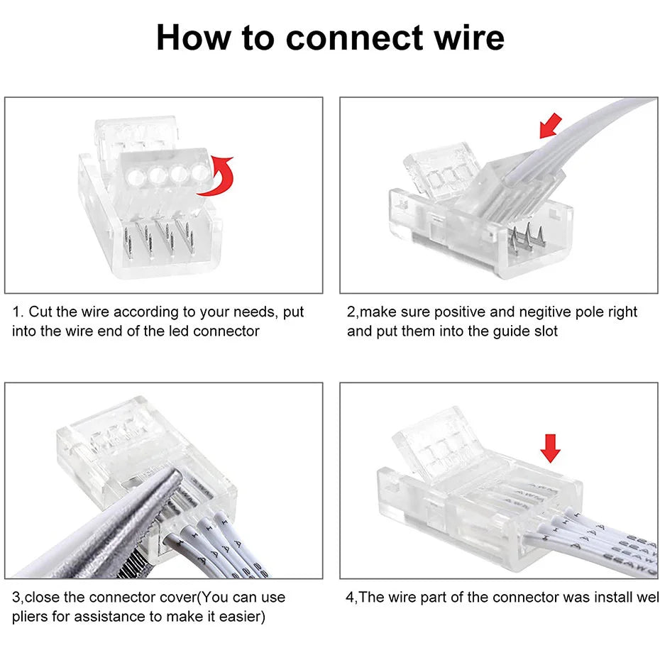 5PCS LED Strip Connectors - 8mm 10mm Solderless Strip to Wire Clips Adapter for 2Pin 3Pin 4Pin SMD 5050 2811 Lights