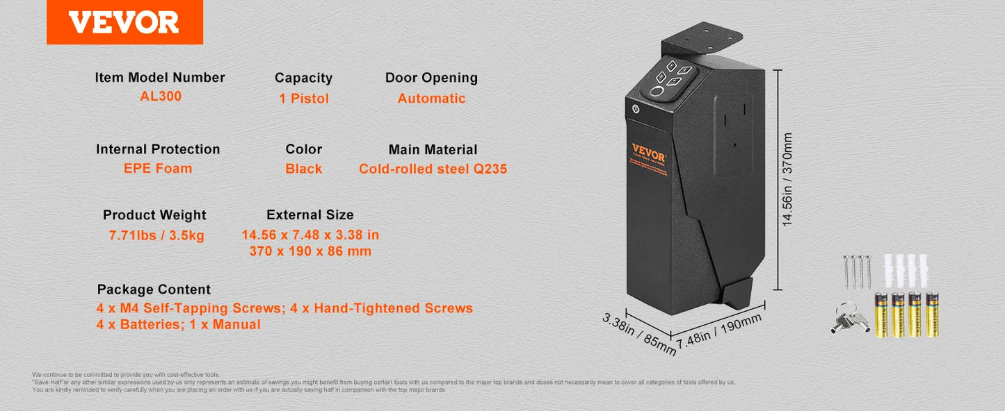 VEVOR Pistol Safe - Q235 Steel Biometric Quick-Access Firearm Lock Box for Secure Storage & Travel