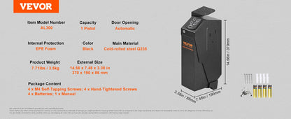 VEVOR Pistol Safe - Q235 Steel Biometric Quick-Access Firearm Lock Box for Secure Storage & Travel